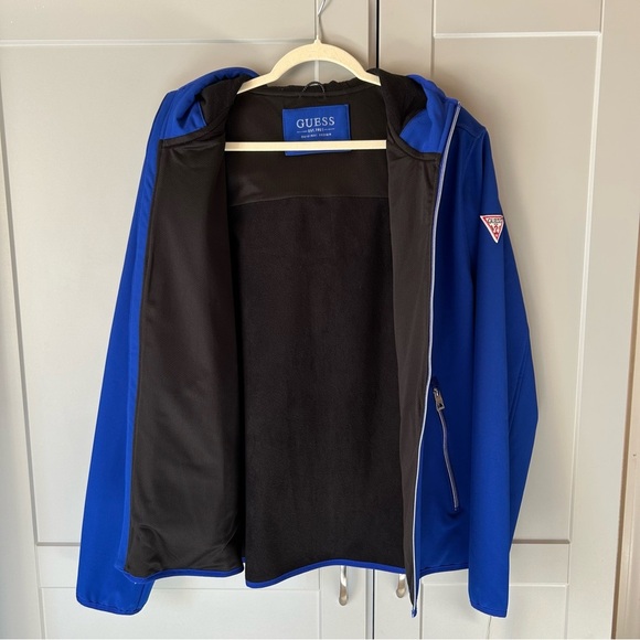 NWT Guess Men's Large Lightweight Jacket Blue Hooded Fleece Mesh Lining Casual - Picture 5 of 10